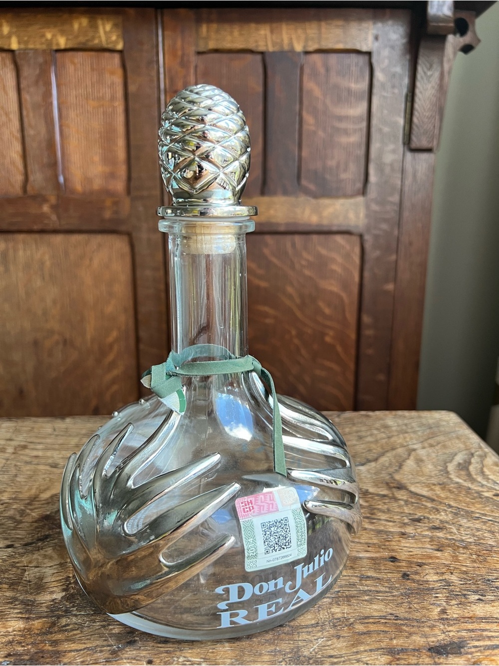 DON JULIO REAL Tequia Anejo 750 ML Empty Decanter Bottle Metal Accents & Stopper